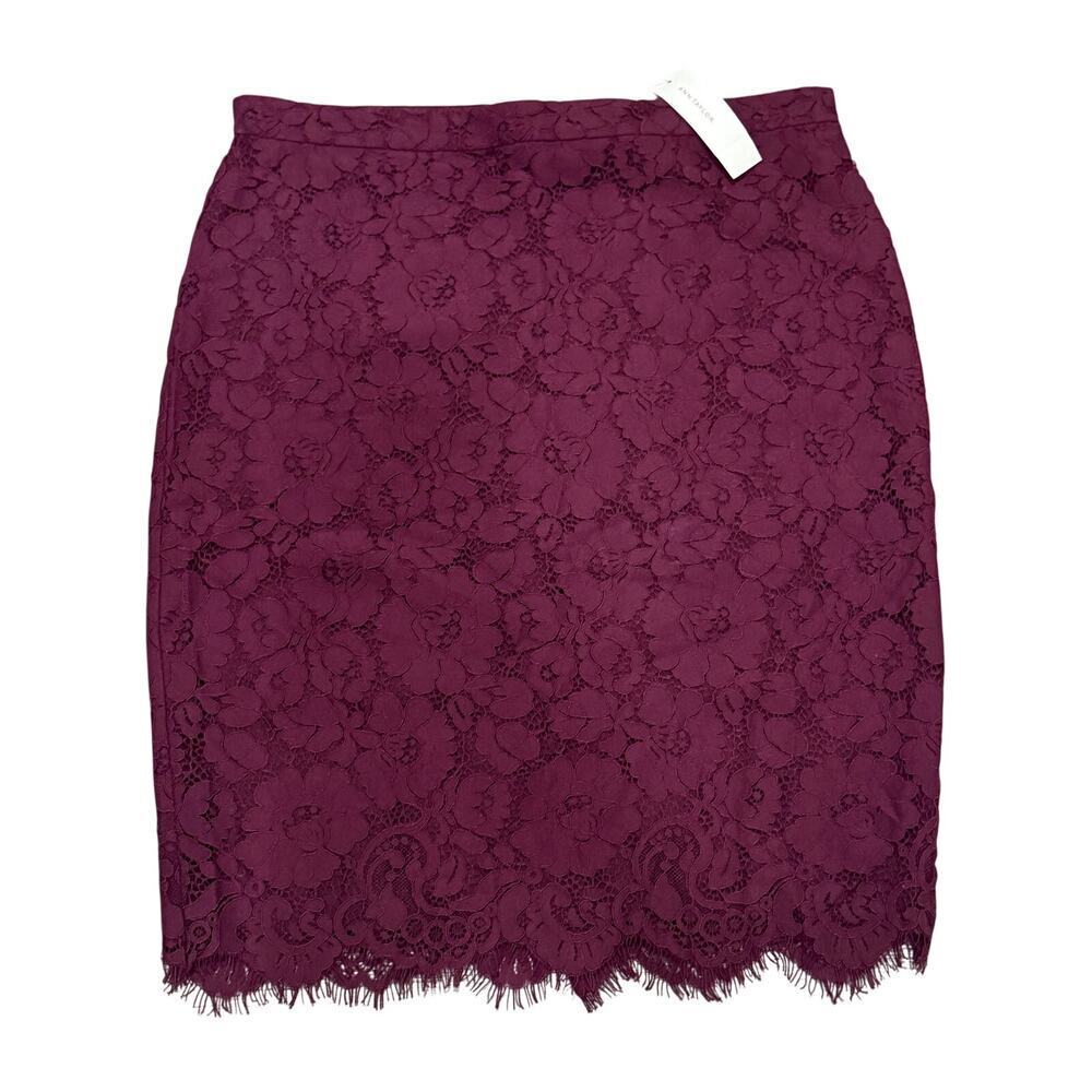 NWT Ann Taylor Lace Pencil Midi Skirt Burgundy 12 Office Workwear Romantic Party